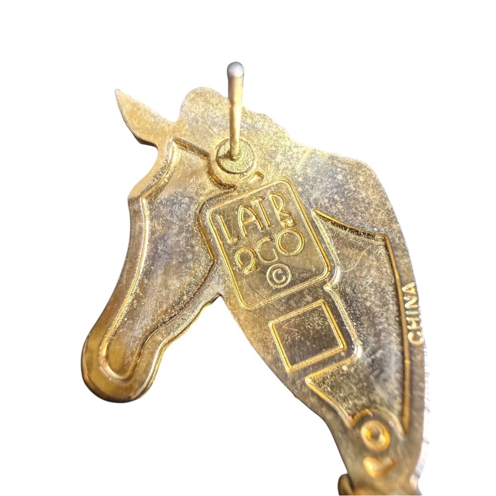 Vintage Lunch at the Ritz Zebra Head Earrings Gold Enamel Beaded Dangle Animal - Picture 6 of 6